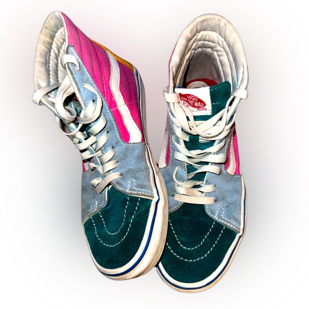 Vans Sk8-Hi Shoes Men 6.5 Women 8 Color-Block Skate Suede Pink Blue Green